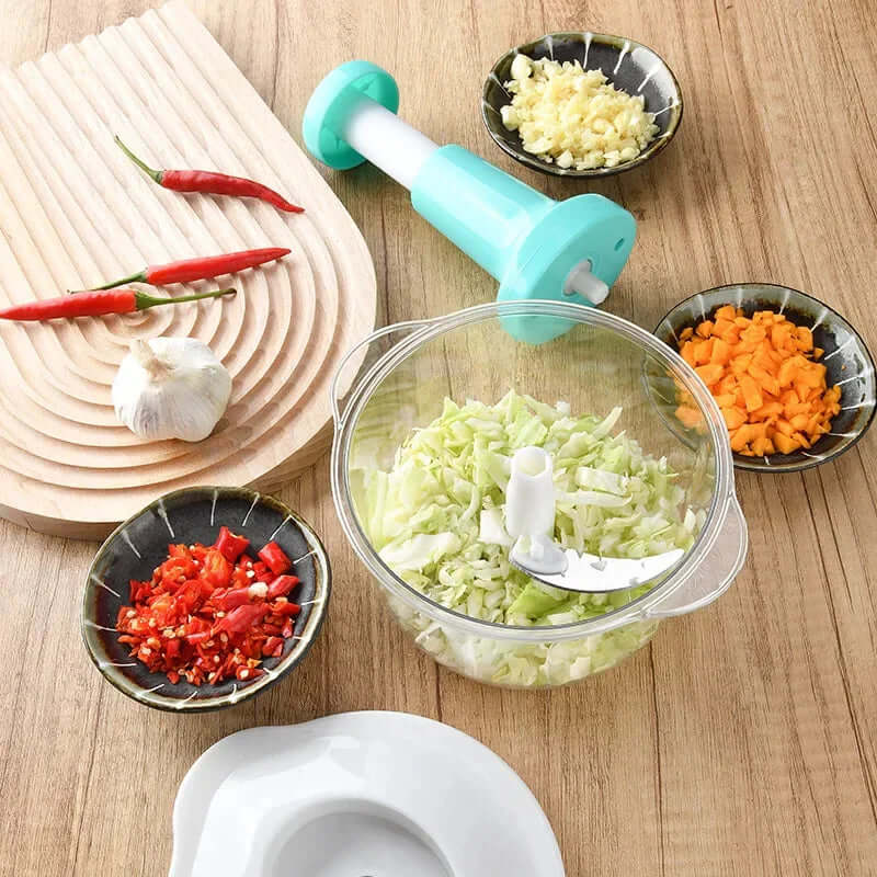 [🚚 Free Delivery!] 4-in-1 Manual Hand Push Chopper | Multi-Functional Vegetable Chopper & Meat Grinder – 1.5L (Random Color) 🔥