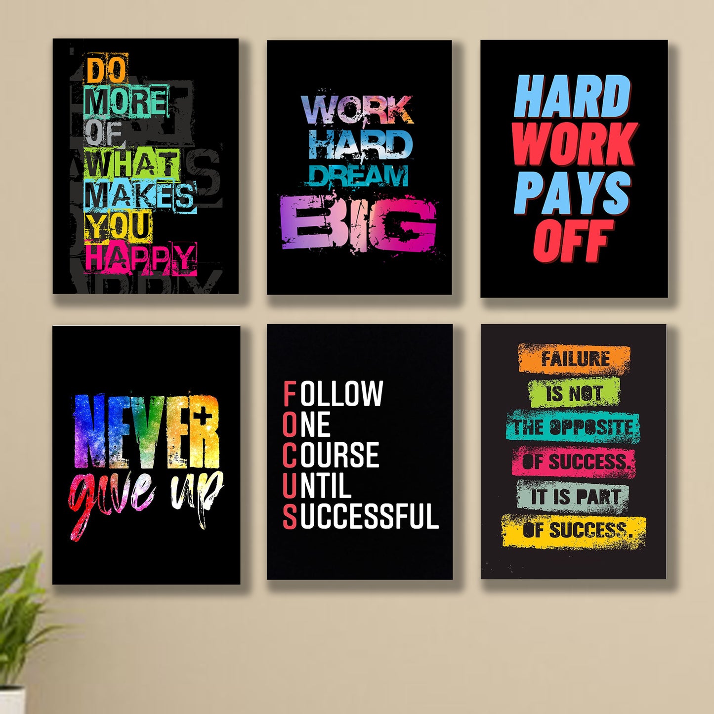 Set Of 6 Motivational Sticky Canvas Frames For Wall Decore / Sticky Phototiles - The Home Havens