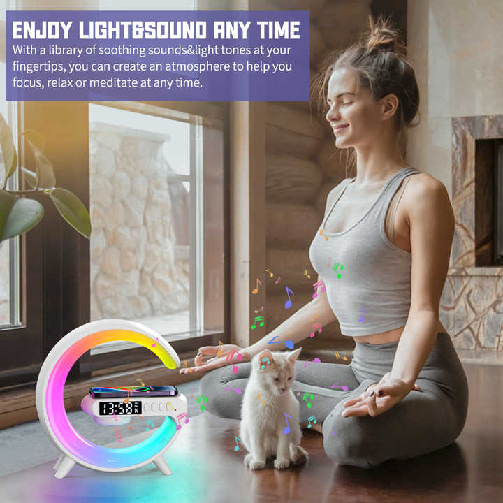 G63 Rgb Light Bluetooth Speaker With 10w Wireless Charging 4 In 1 Led Atmosphere Rgb Night Light Alarm Clock Desk Lamp Bluetooth Speaker Wireless Charging Modern - The Home Havens