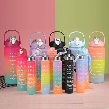 Sports Water Bottles 3 Pcs Set With Motivational Time Marker & Leak Proof Flip Top Lid (random Color) - The Home Havens