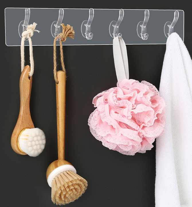 (pack Of 3) 6 Row Transparent Wall Hooks Self Adhesive Clothes Coat Door Hanger Towel Key Holder Bathroom Kitchen Storage Sticker Hook - The Home Havens