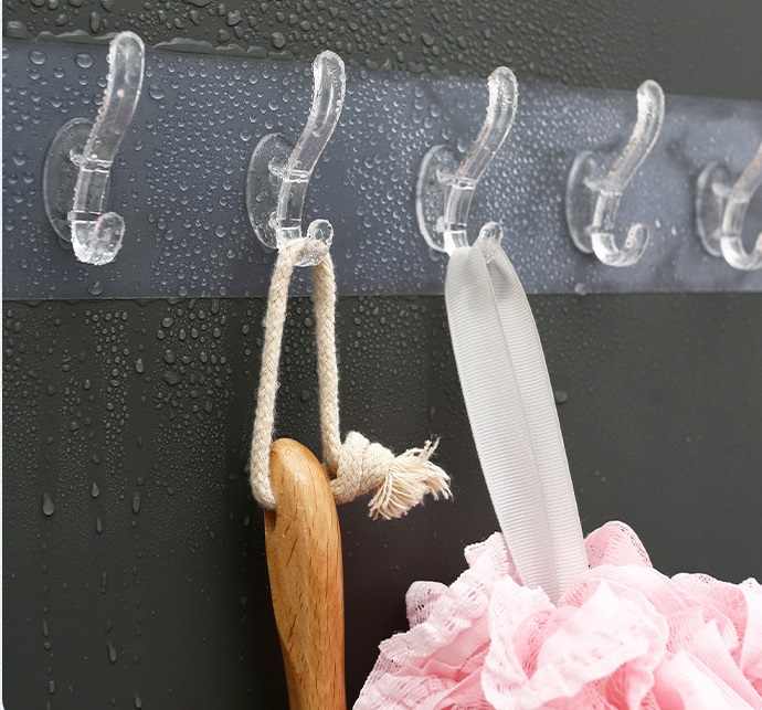 (pack Of 3) 6 Row Transparent Wall Hooks Self Adhesive Clothes Coat Door Hanger Towel Key Holder Bathroom Kitchen Storage Sticker Hook - The Home Havens