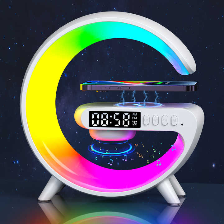 G63 Rgb Light Bluetooth Speaker With 10w Wireless Charging 4 In 1 Led Atmosphere Rgb Night Light Alarm Clock Desk Lamp Bluetooth Speaker Wireless Charging Modern - The Home Havens