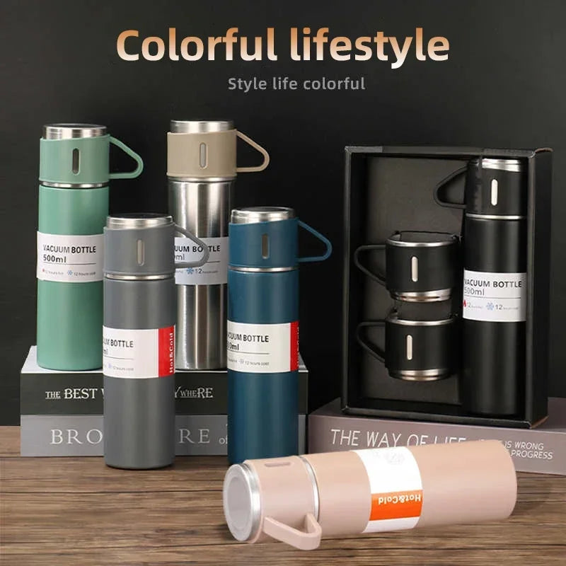 500ML Stainless Steel Vacuum Insulated Bottle Gift Set Office Business Style Coffee Mug Thermos Bottle Portable Flask Carafe - The Home Havens