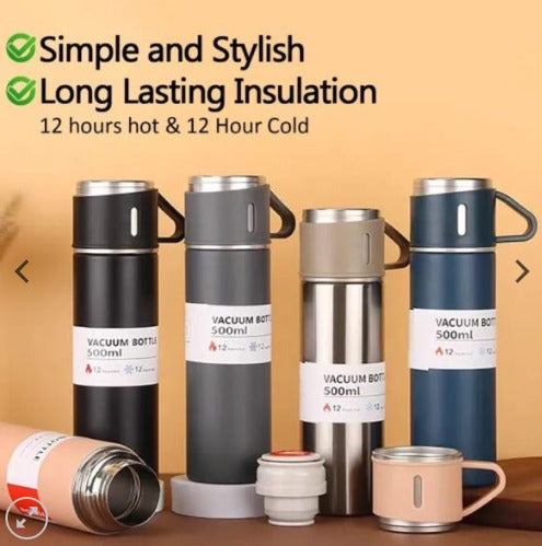 500ML Stainless Steel Vacuum Insulated Bottle Gift Set Office Business Style Coffee Mug Thermos Bottle Portable Flask Carafe - The Home Havens