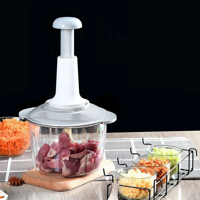 [🚚 Free Delivery!] 4-in-1 Manual Hand Push Chopper | Multi-Functional Vegetable Chopper & Meat Grinder – 1.5L (Random Color) 🔥