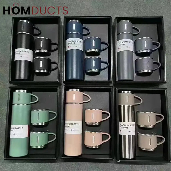 Premium Stainless Steel Vacuum Flask Set | Keeps Drinks Hot/Cold upto 6 hours! ☕ [🚚 Free Delivery + 44% OFF! 🔥]